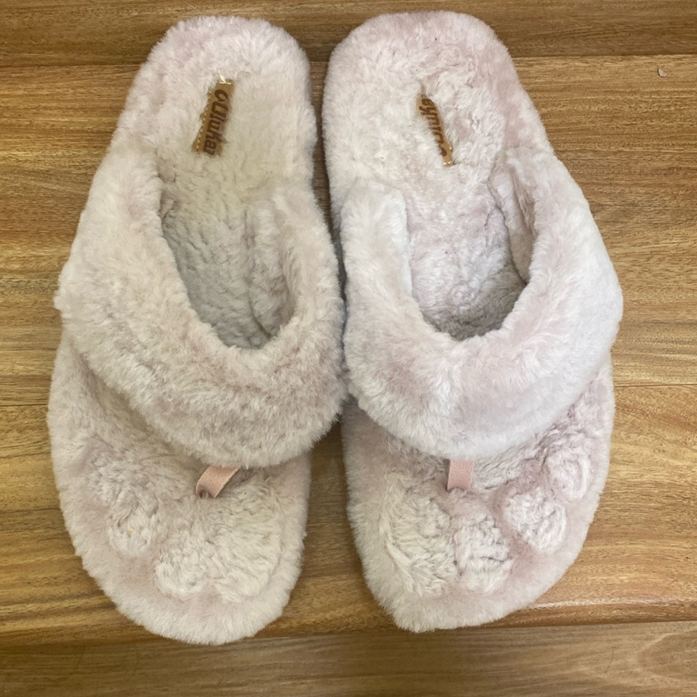 Olu Kai Kipe'a Heu Shearling Flip Flop Slippers in Pink Clay Size 11 - Picture 4 of 11